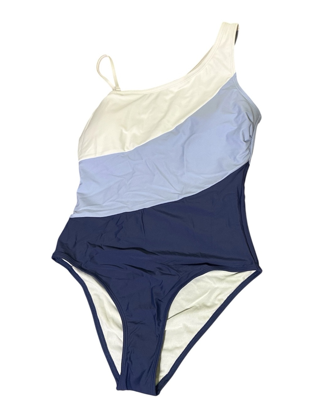 Cupshe Colorblock One-Shoulder Swimsuit - Navy, Light Blue, and White